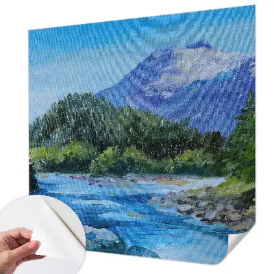 Fotobehang voor de kinderkamer met een illustratie van een berglandschap