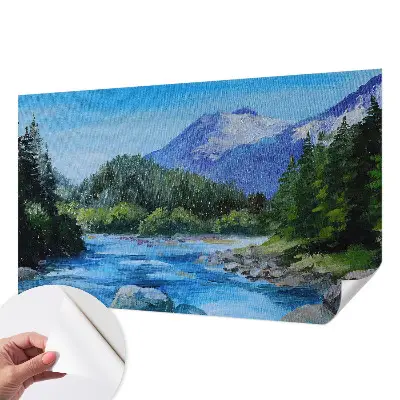 Fotobehang voor de kinderkamer met een illustratie van een berglandschap