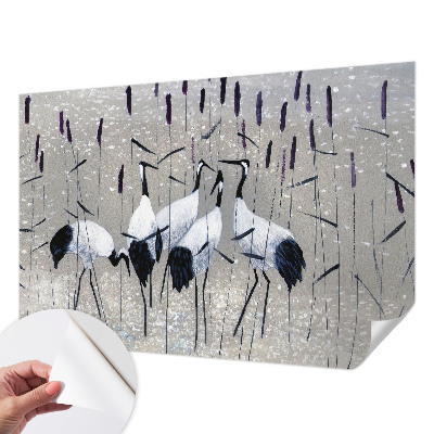 Fotobehang voor kinderkamer met een harmonieuze afbeelding van kraanvogels