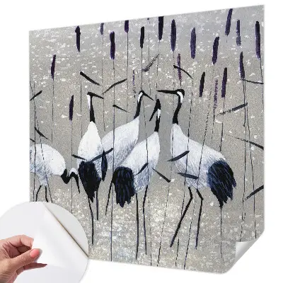Fotobehang voor kinderkamer met een harmonieuze afbeelding van kraanvogels
