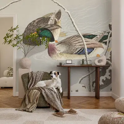 Fotobehang babykamer met een rustig eendenmotief