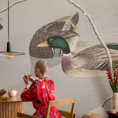 Fotobehang babykamer met een rustig eendenmotief
