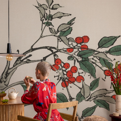 Zelfklevende behangsticker Een takje bessen