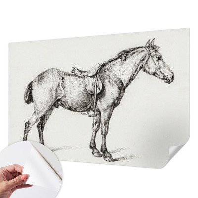 Zelfklevend fotobehang met een schets van een paard