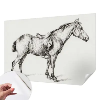 Zelfklevend fotobehang met een schets van een paard