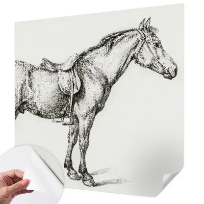 Zelfklevend fotobehang met een schets van een paard