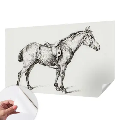 Zelfklevend fotobehang met een schets van een paard