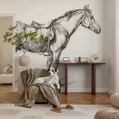 Zelfklevend fotobehang met een schets van een paard