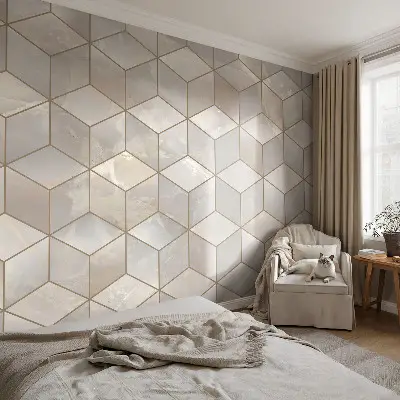 3D fotobehang met een geometrisch mozaïekdesign
