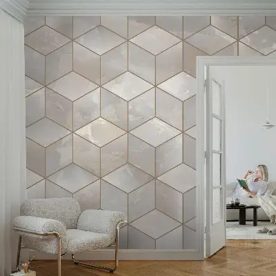 3D fotobehang met een geometrisch mozaïekdesign