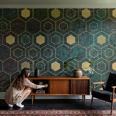 Fotobehang kinderkamer met een geometrisch zeshoekpatroon