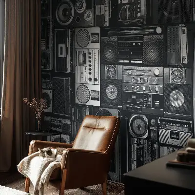 Fotobehang babykamer met een retro radio-motief