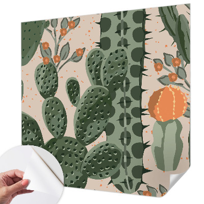 Zelfklevend fotobehang met een patroon van groene cactussen