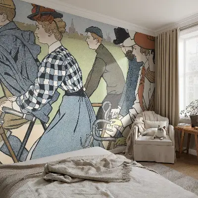 3D fotobehang met een vintage fietsersmotief