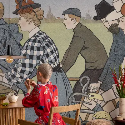3D fotobehang met een vintage fietsersmotief