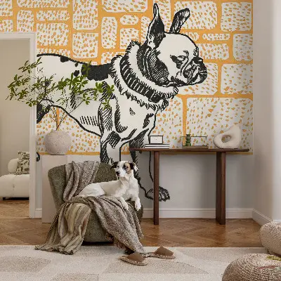 Foto behang voor de kinderkamer met een retro hond als motief