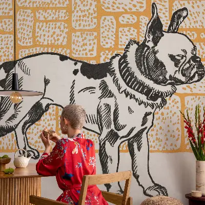 Foto behang voor de kinderkamer met een retro hond als motief