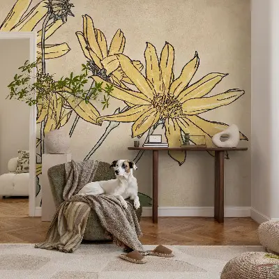 Fotobehang babykamer met aquarelbloemen als motief