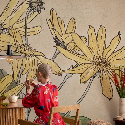 Fotobehang babykamer met aquarelbloemen als motief