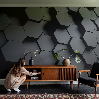 Foto behang voor de keuken 3D-zeshoeken