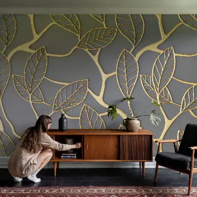 Fotobehang voor kinderkamer met een elegant bladmotief