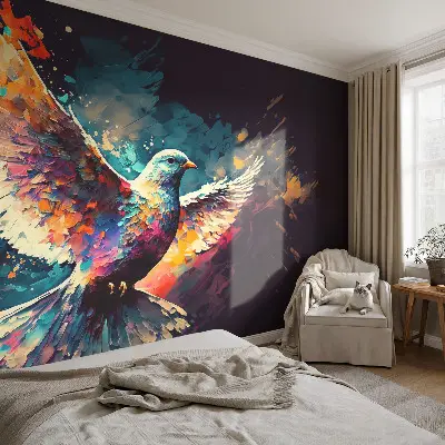 3D fotobehang met een kleurrijke vogel als motief