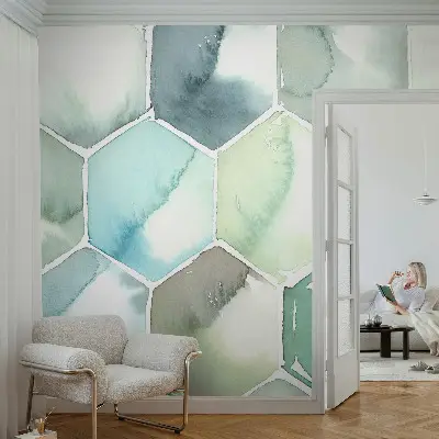Zelfklevend fotobehang op maat met pastelkleurige zeshoeken