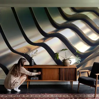Fotobehang kinderkamer met een patroon van metalgolfjes