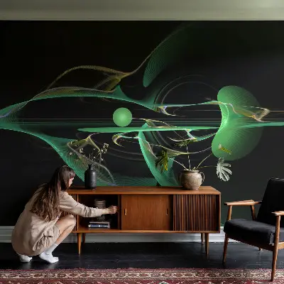 Fotobehang voor kinderkamer met een patroon van groene golven