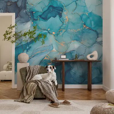 Fotobehang voor de kinderkamer met een blauw abstract patroon