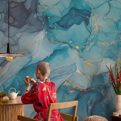 Fotobehang voor de kinderkamer met een blauw abstract patroon