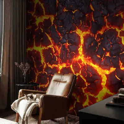 3D fotobehang met een sterk magma-ontwerp