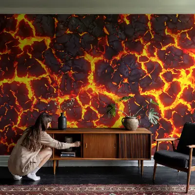 3D fotobehang met een sterk magma-ontwerp