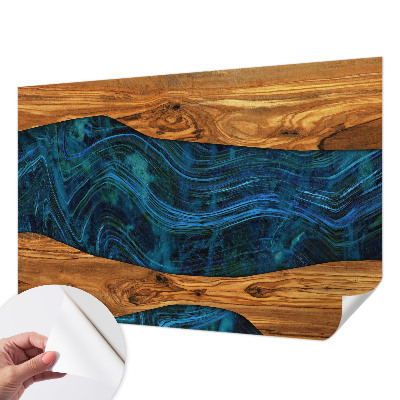 Zelfklevend fotobehang met blauw houtmotief