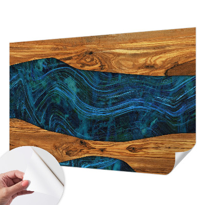 Zelfklevend fotobehang met blauw houtmotief