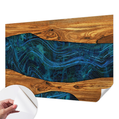 Zelfklevend fotobehang met blauw houtmotief