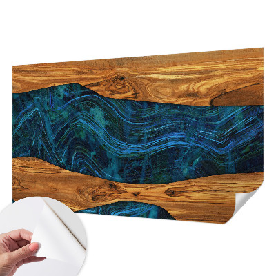 Zelfklevend fotobehang met blauw houtmotief