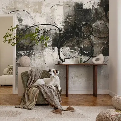 3D fotobehang met een abstracte wervel in contrasterende kleuren