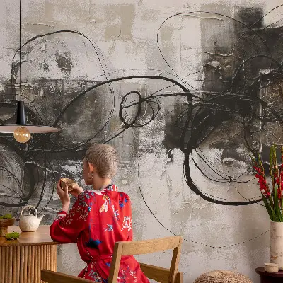 3D fotobehang met een abstracte wervel in contrasterende kleuren