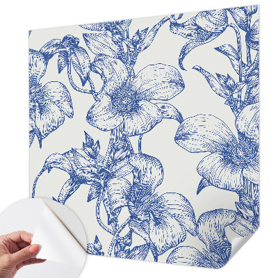 Zelfklevend fotobehang op maat met bloemtakken als patroon