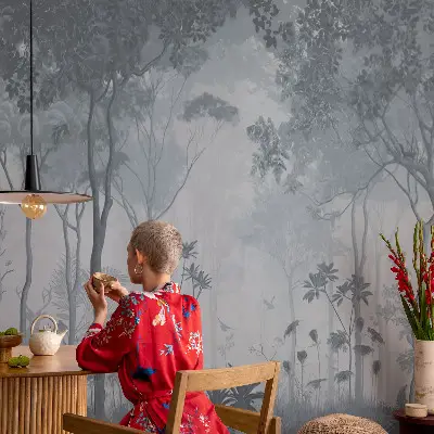 Foto behang voor de keuken met een mystiek bosmotief