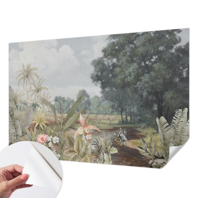 Fotobehang babykamer met een exotisch landschap