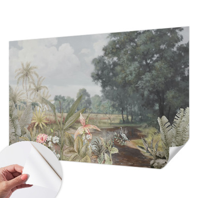 Fotobehang babykamer met een exotisch landschap