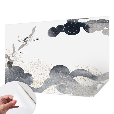 Foto behang voor de kinderkamer met een print van kraanvogels in vlucht