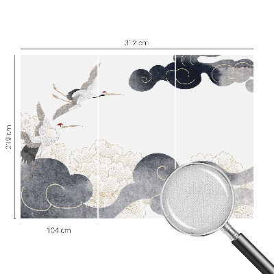 Foto behang voor de kinderkamer met een print van kraanvogels in vlucht