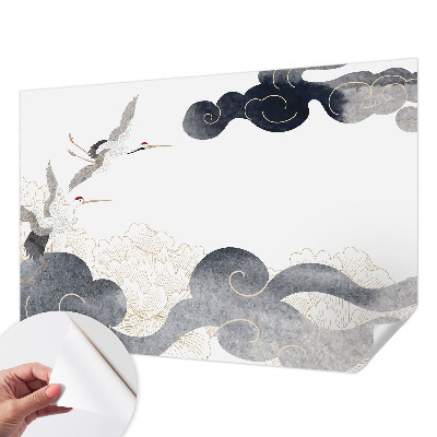Foto behang voor de kinderkamer met een print van kraanvogels in vlucht