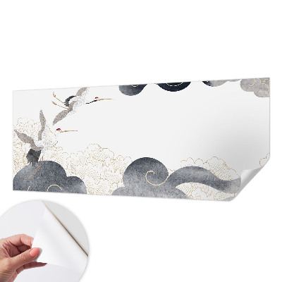 Foto behang voor de kinderkamer met een print van kraanvogels in vlucht
