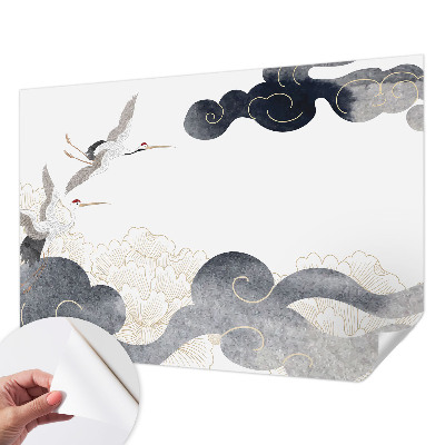 Foto behang voor de kinderkamer met een print van kraanvogels in vlucht