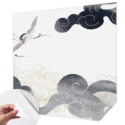 Foto behang voor de kinderkamer met een print van kraanvogels in vlucht