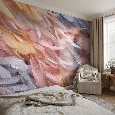 Fotobehang voor kinderkamer met pastelkleurige veren